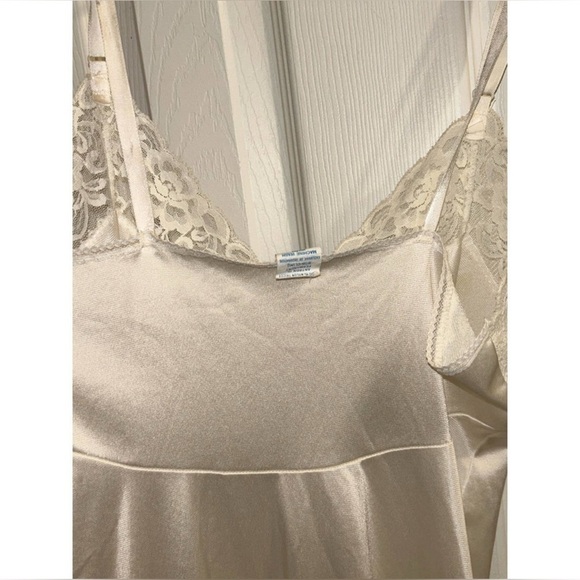Vanity Fair VTG Women's Midi Ivory Slip Dress w Lace Trim Pink Flower Size 32/S - Picture 8 of 9